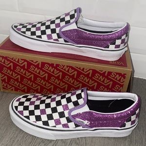 ✨Purple Vans Classic Slip-ON (Glitter Checkerboard) Fairy Wren/True White BNIB ✨